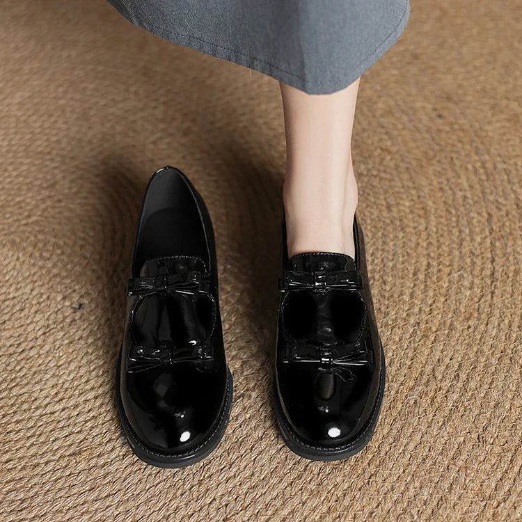 Kolorowe mokasyny casual z kokardą, łączone, okrągły nosek