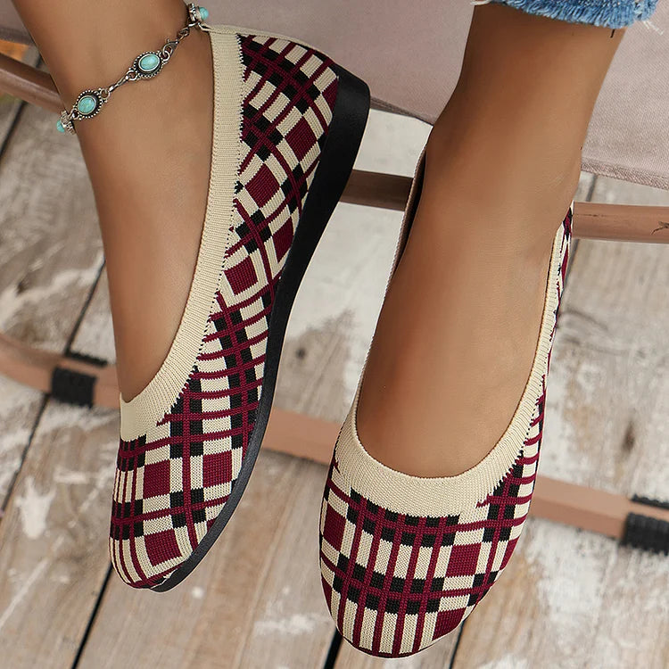 Casual Geo Pattern Print Round Toe Low-Top Knit Loafers