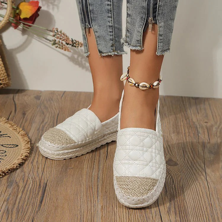 Woven Patchwork Quilted Plaid Round Toe Slip On Loafers