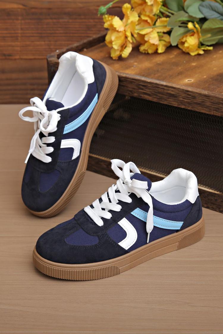 Sneakers casual con punta tonda, lacci, patchwork colorblock 