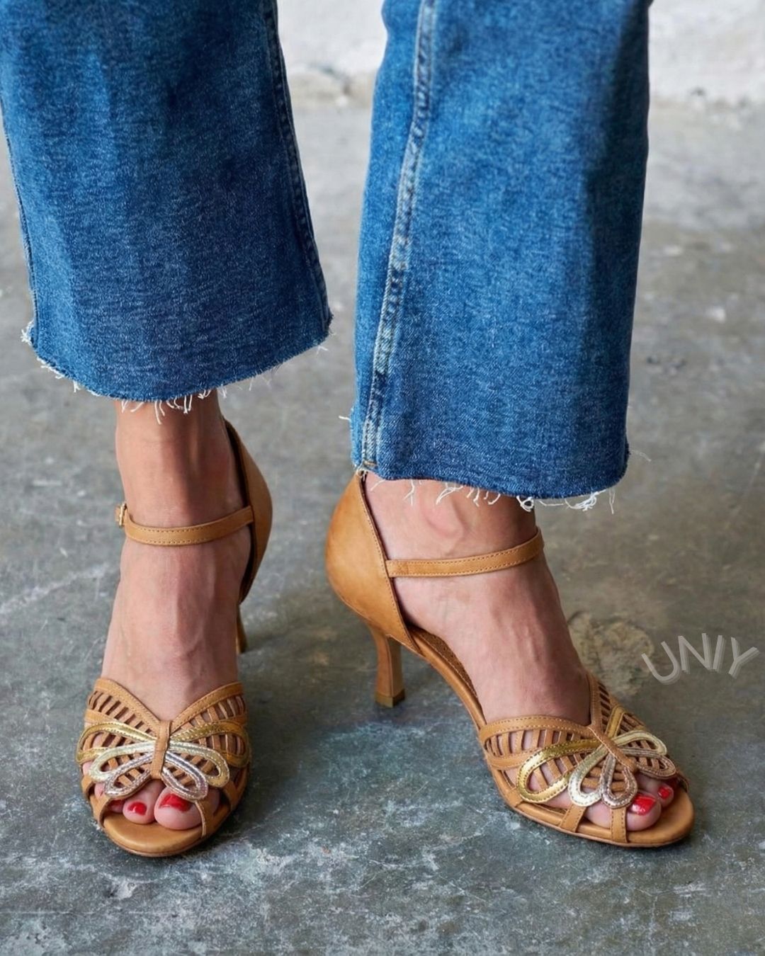 Vintage Butterfly Lattice Peep Toe Kitten Heel Ankle Sandals [Pre Order]