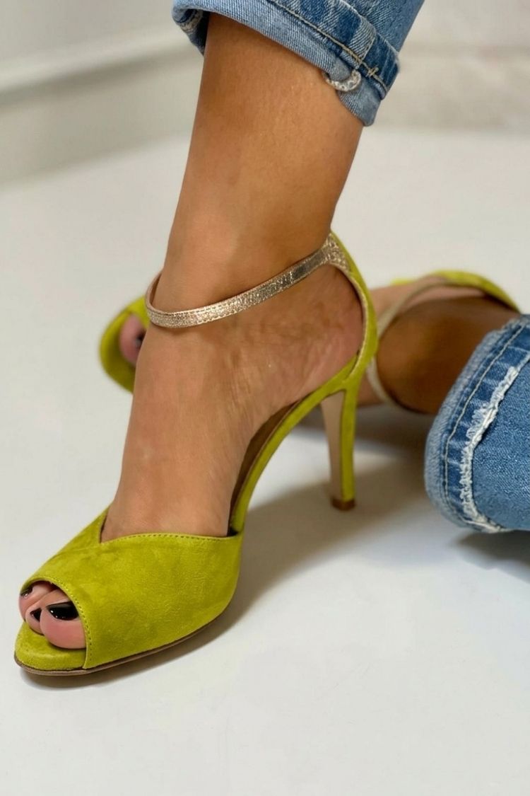 Glitter Ankle Strap Buckle Peep Toe Stiletto Heels