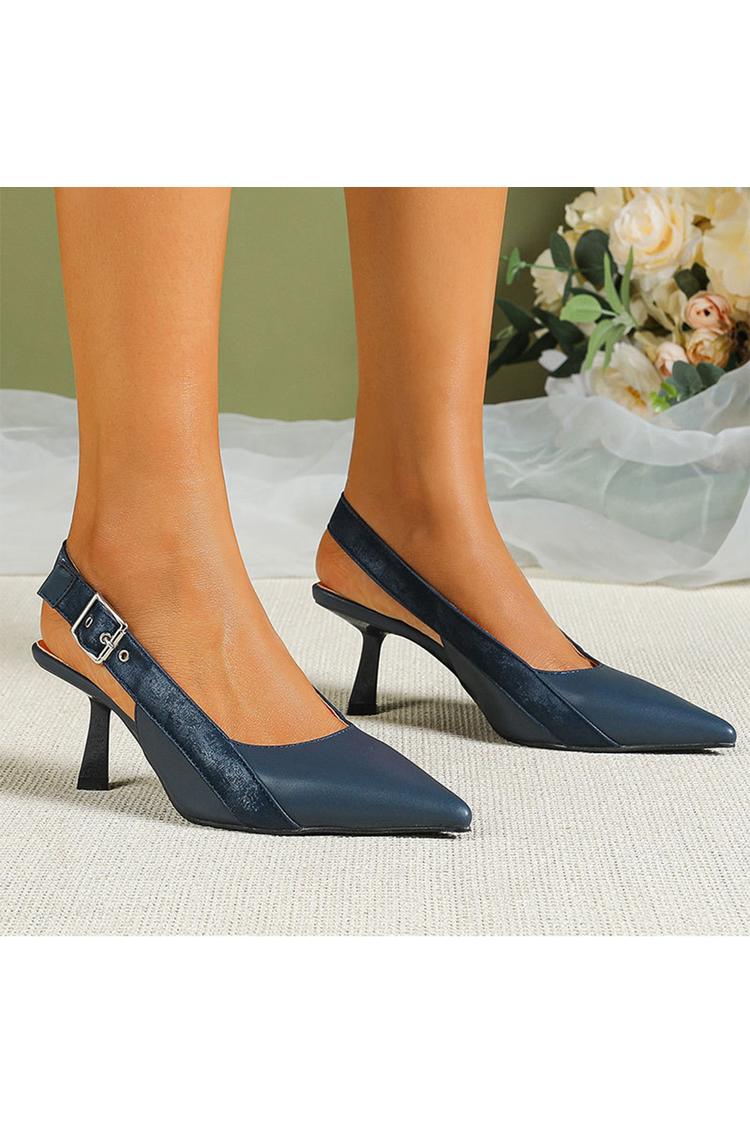 Scarpe con tacco a spillo, punta affilata, cinturino con fibbia e patchwork