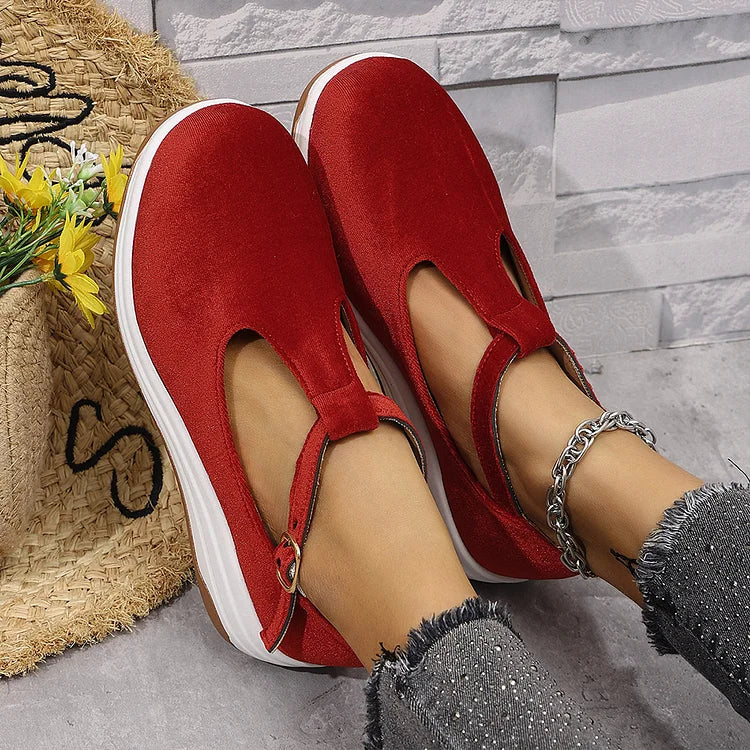 Einfarbige T-Riemen Schnalle Runde Zehen Freizeit Sandalen