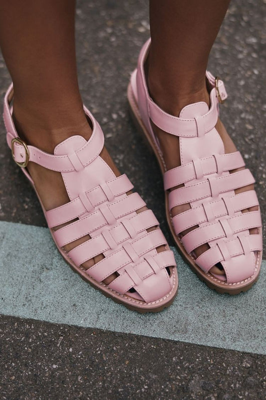 Leder Geflochtene Fischer Schnallen Runde Zehen Bequeme Flache Sandalen [Vorbestellung]