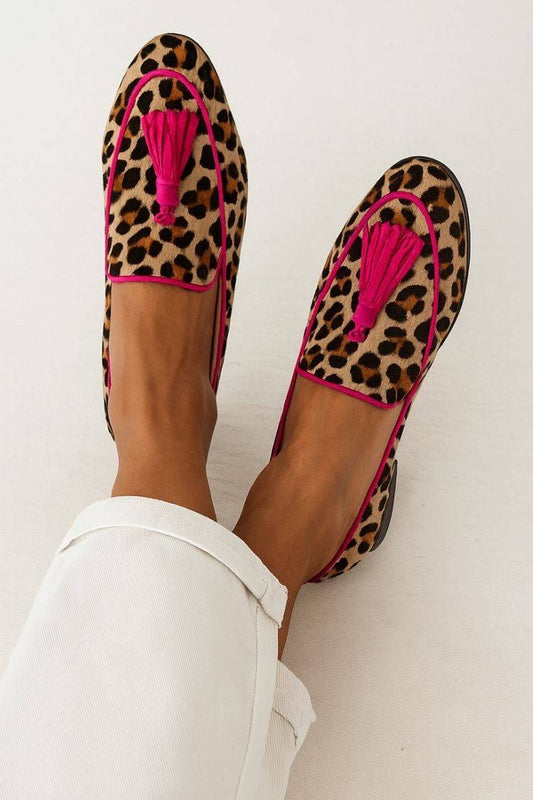 Scarpe da fumo con nappe e finiture neon stampate leopardate [Pre-ordine]