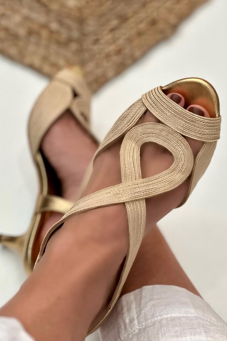 Sandali con Tacco Basso Slingback Intrecciati Incrociati con Punta Aperta [Pre ordine]