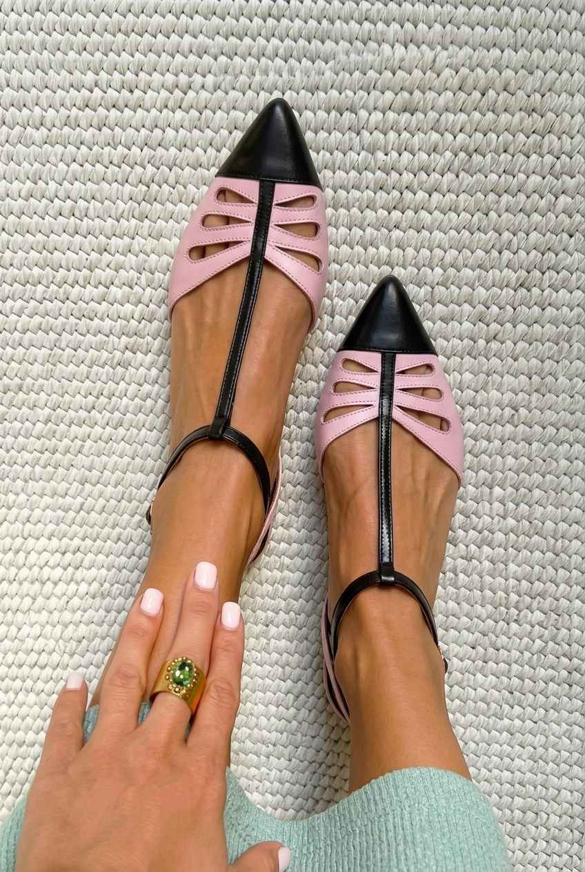 Cutout T-Strap Pointed Toe Flat Sandals [Pre Order]