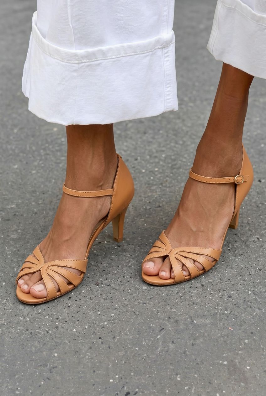 Fan Strap Peep Toe Ankle Strap Kitten Heels [Pre Order]