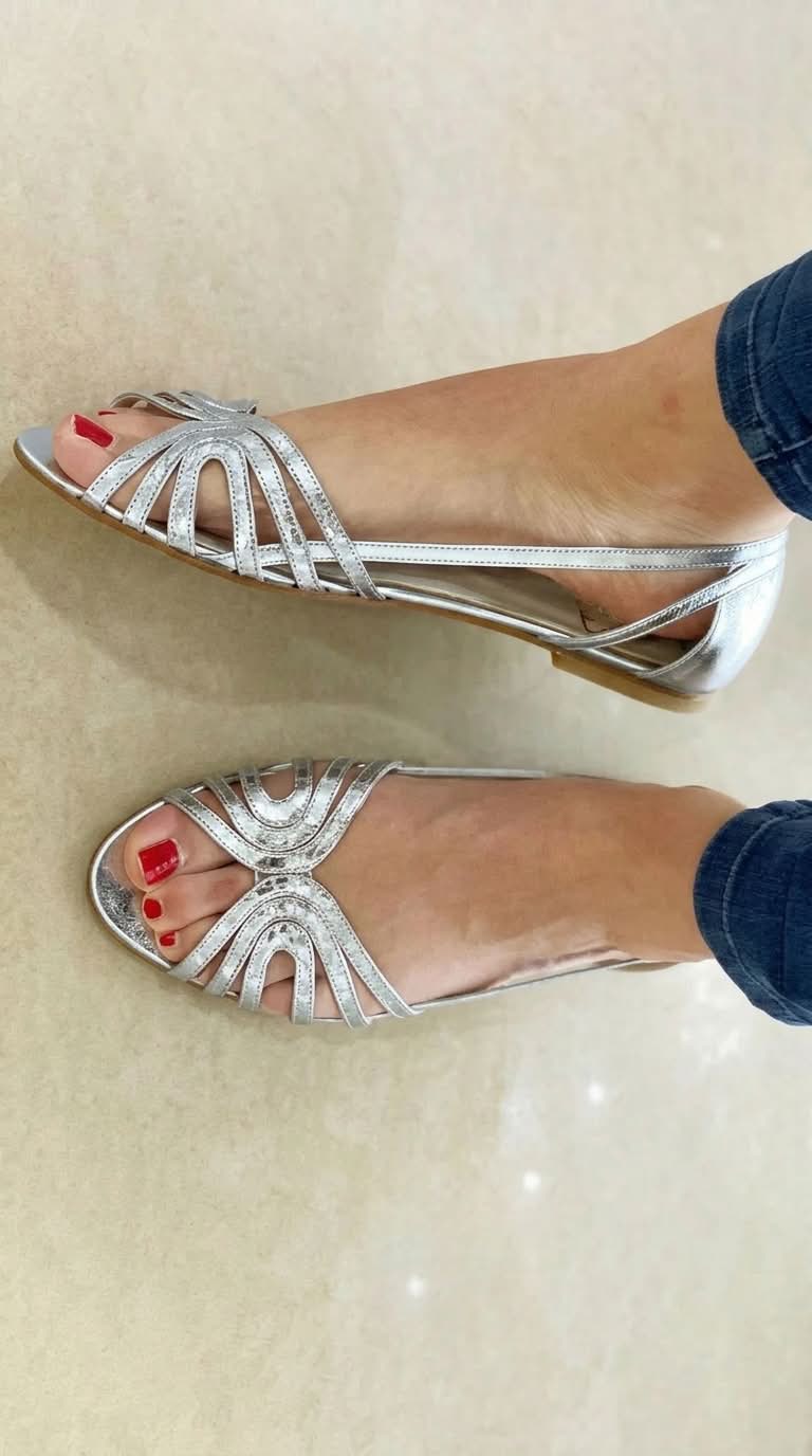Metallic Sheen Peep Toe Hollow Out Sandals
