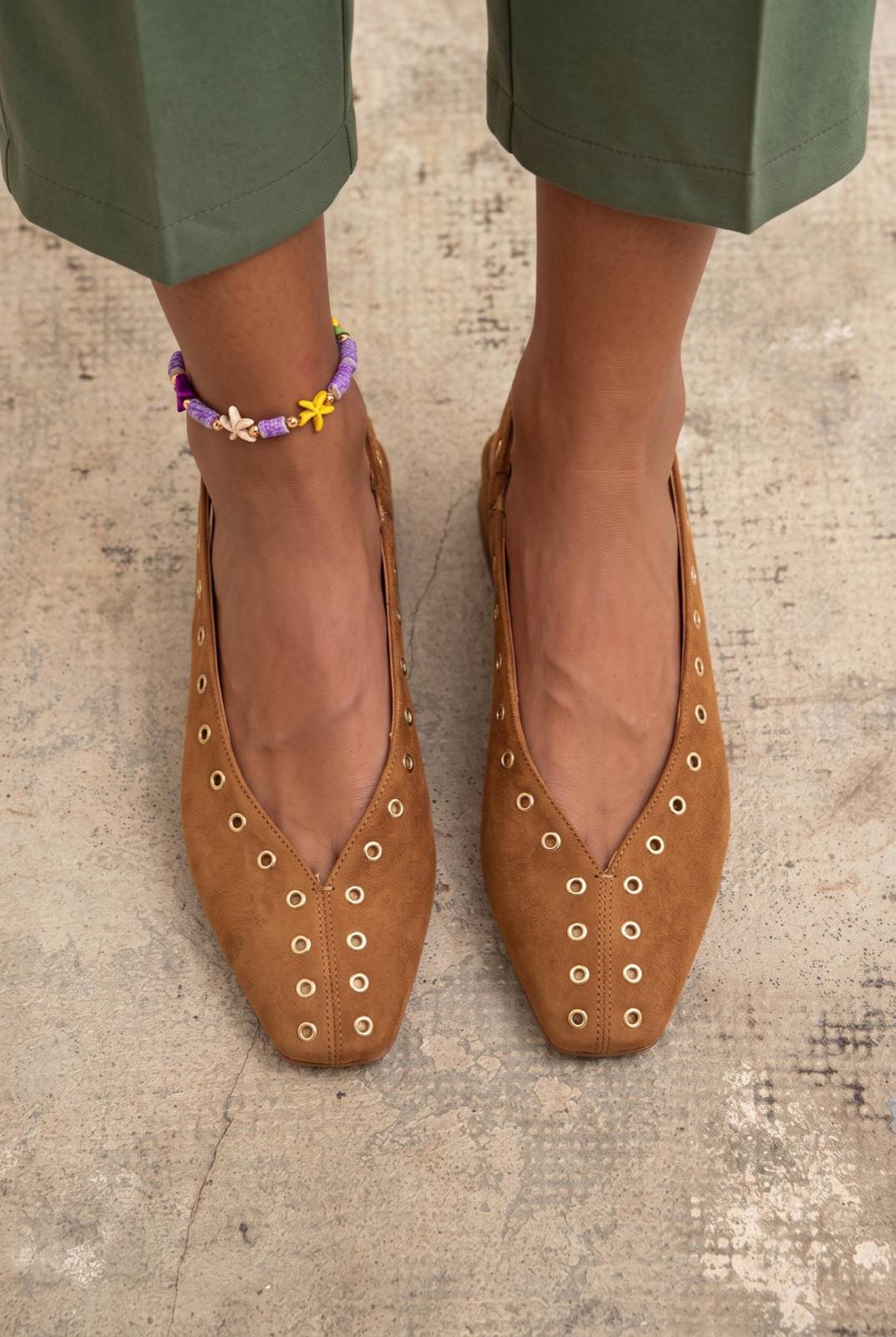 Eyelet Studded Square Toe Slingback Casual Flats [Pre Order]