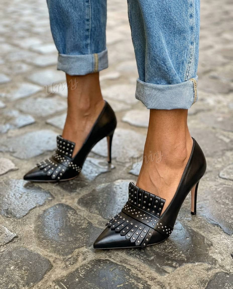 Studded FringePointed Toe Stiletto Heel Pumps [Pre Order]
