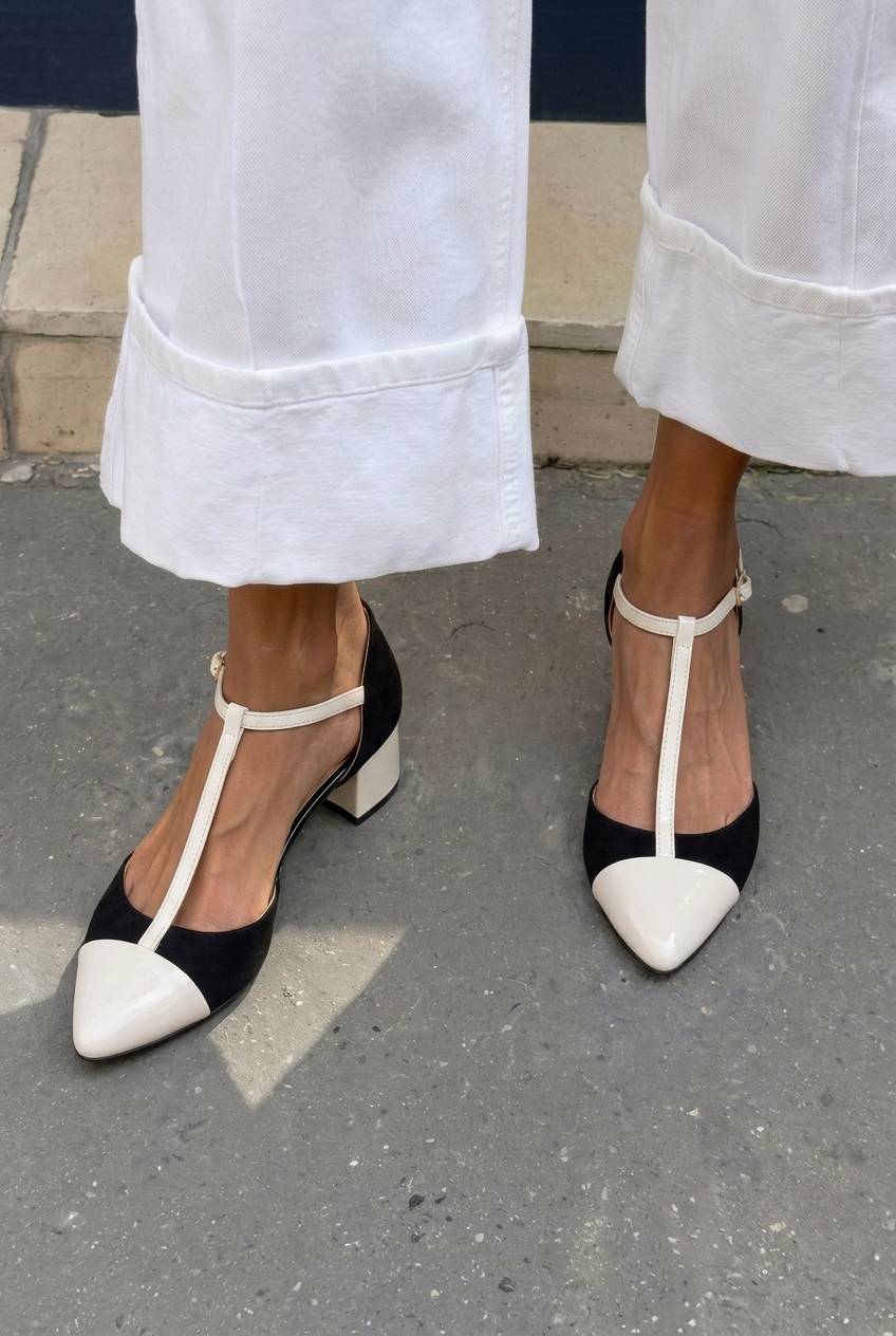 Pointed Toe T-Strap Block Heel Pumps [Pre Order]