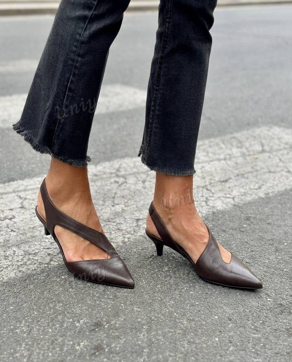 Cutout Pointed Toe Slingback Kitten Heel Pumps [Pre Order]