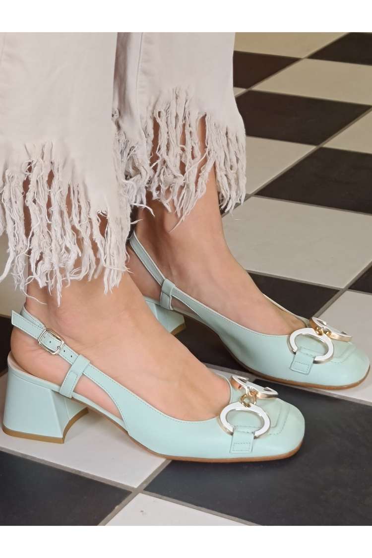 Leather Ring Ornament Slingback Round Toe Block Heel Pumps [Pre Order]