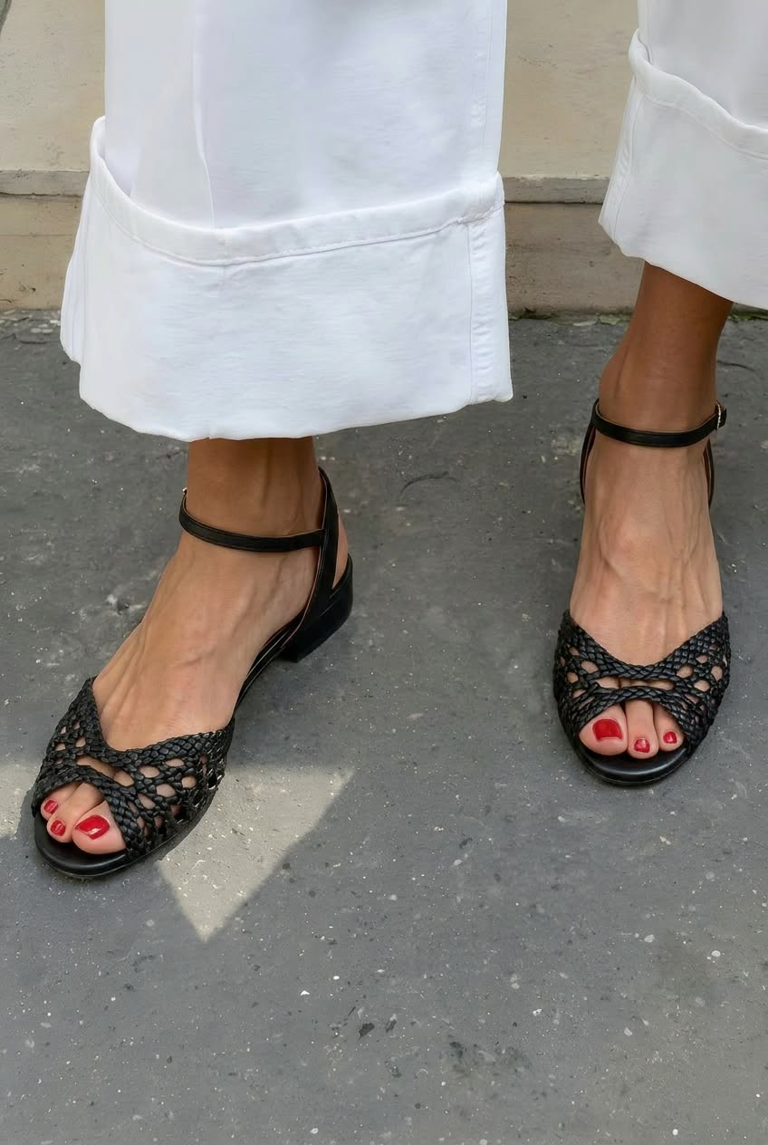 Woven Lattice Peep Toe Flat Ankle Strap Sandals [Pre Order]