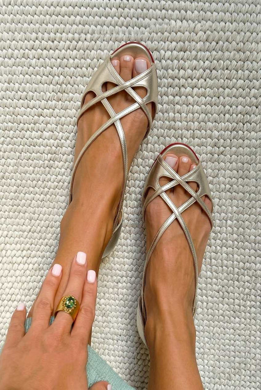 Strappy Crisscross Peep Toe Flat Sandals [Pre Order]