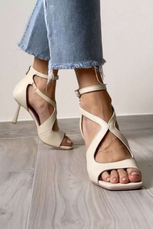 Leder Ausschnitt Knöchelriemen Peeptoe Stiletto Sandalen [Vorbestellung]