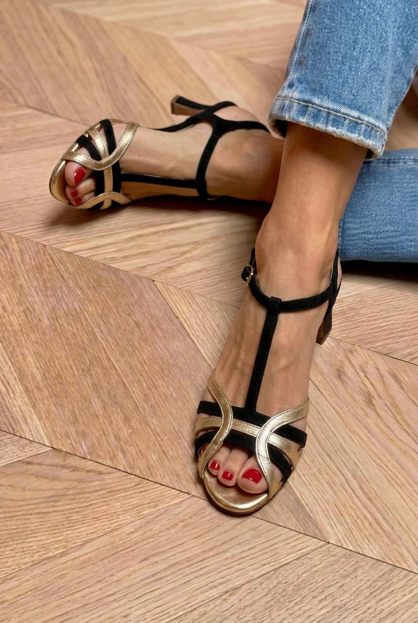 Interlocking Strappy Open Toe T-Strap Kitten Heels [Pre Order]