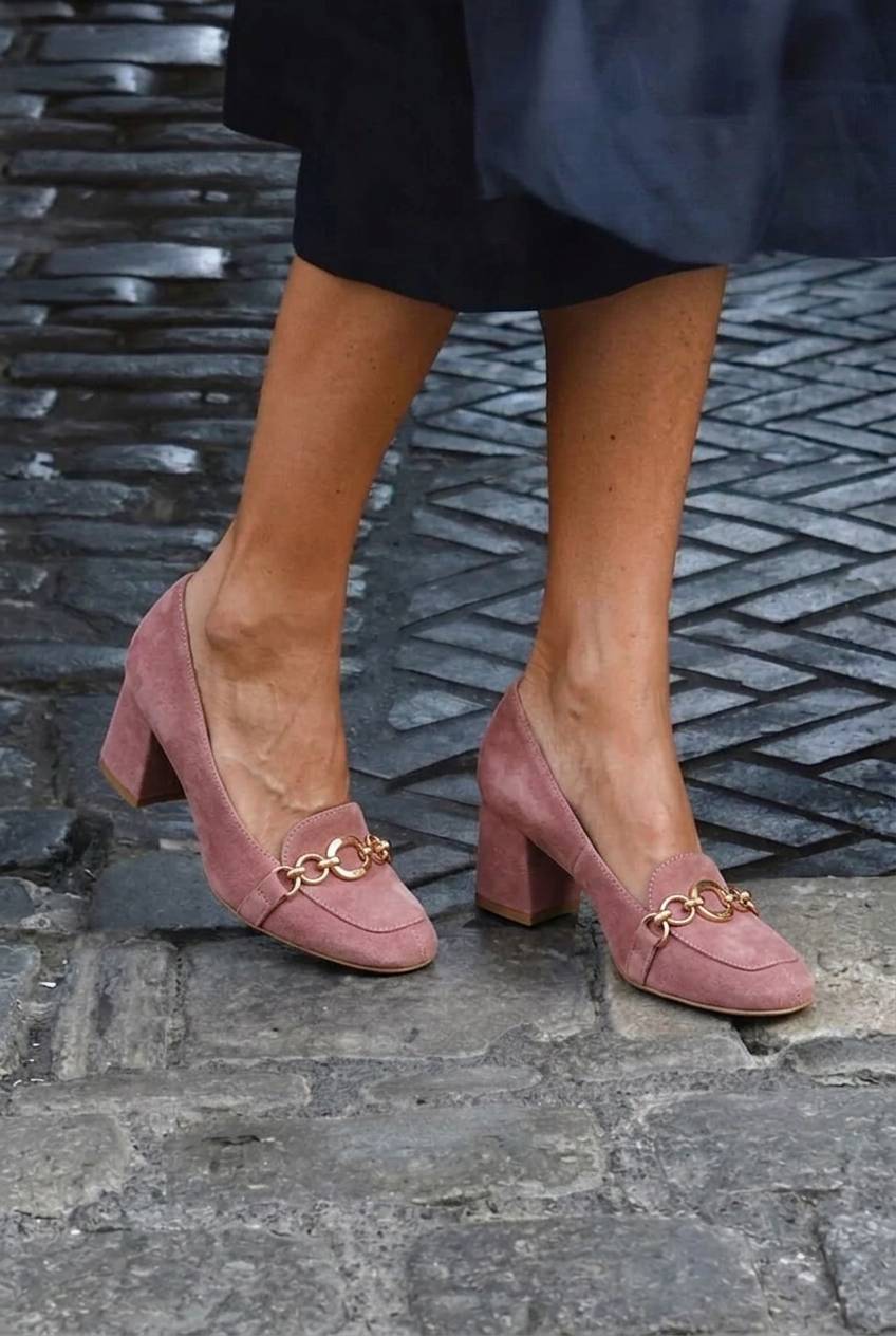Chain Link SquareToe Chunky Heel Loafer Pumps [Pre Order]