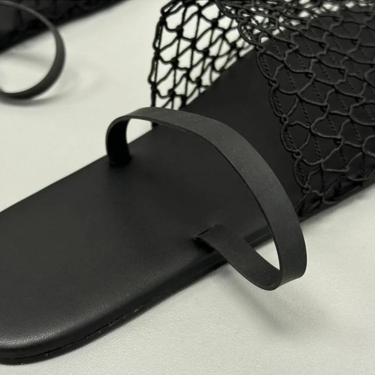 Hollow Out Fishnet Round Toe Casual Flat Sandals