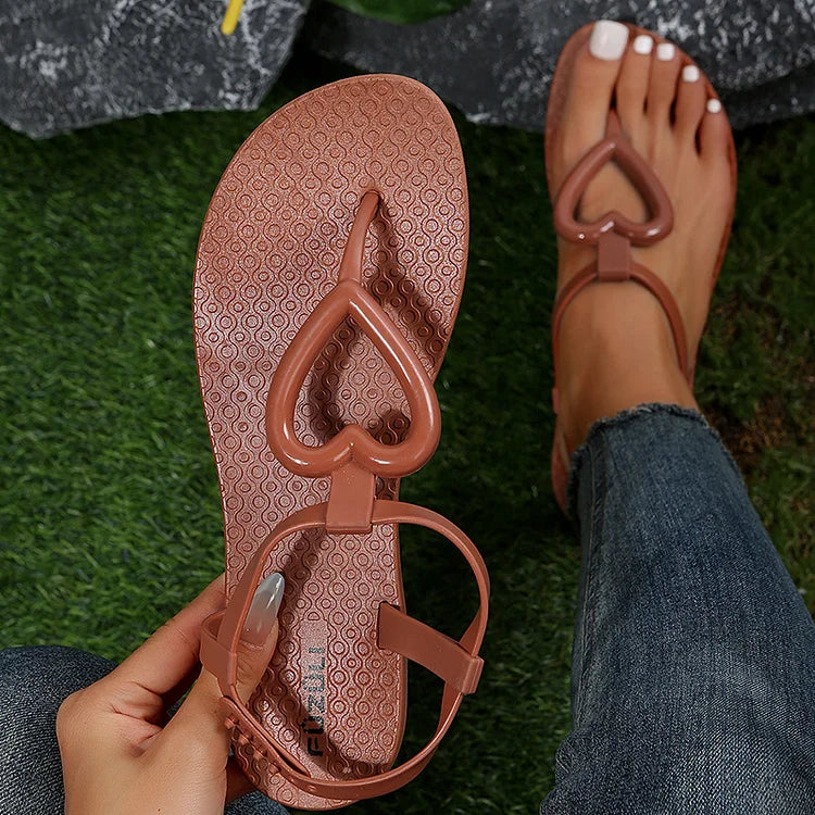 Casual Heart-Shaped Ankle Strap Flip Flops Sandals