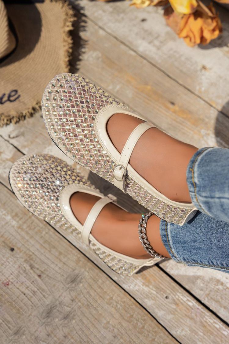 Fivela de Correia no Peito do Pé para Decoração de Perfuração a Quente Sapatilhas de Malha com Biqueira Redonda