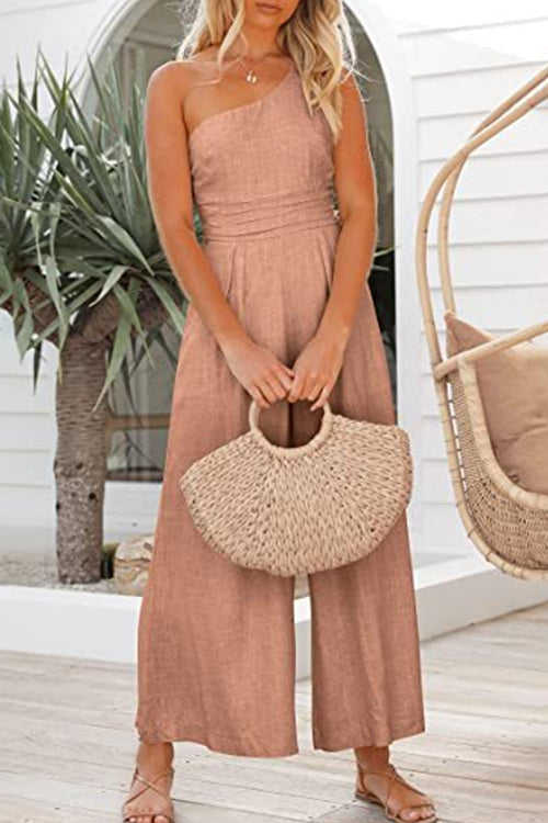 One Shoulder Solid Wide Leg Jumpsuit