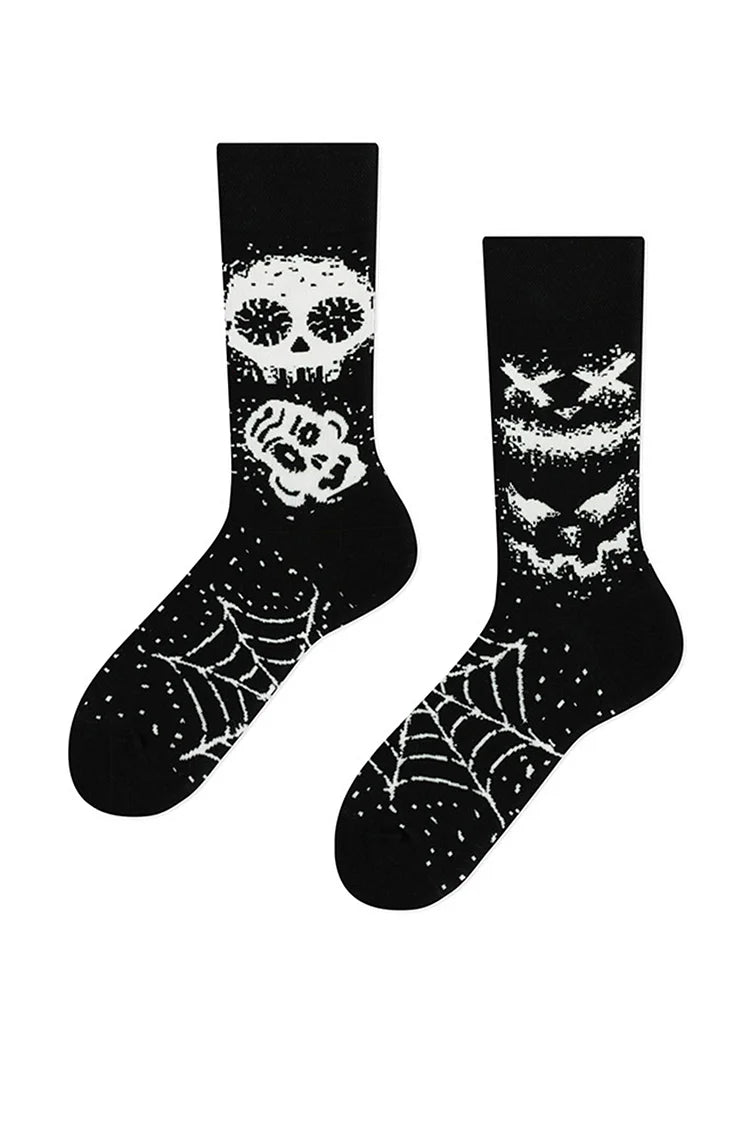 Calcetines de media pantorrilla con diseño de calavera, esqueleto, cactus y guitarra para Halloween 