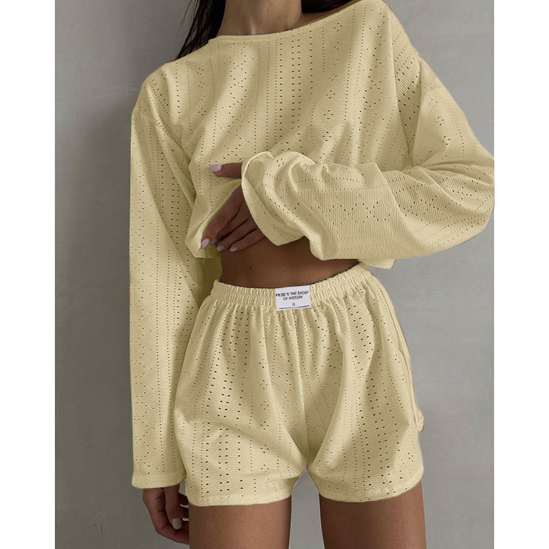 Simple loose pullover top and shorts two-piece set