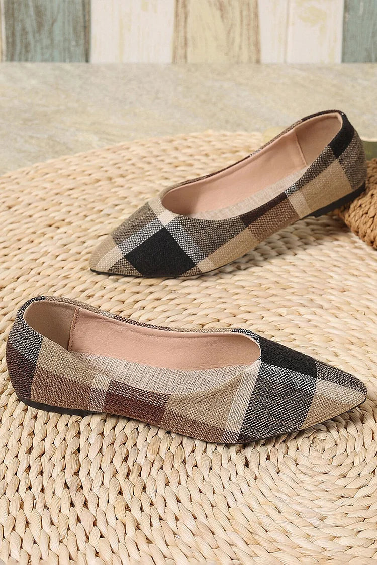 Scarpe basse casual slip-on con punta affilata e motivo scozzese colorblock