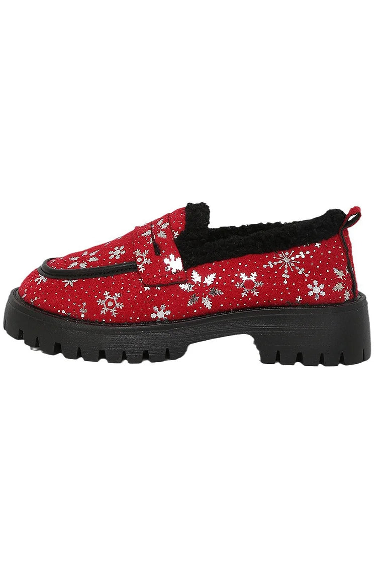 Mocassins redondos com estampa de floco de neve de Natal forrados de lã