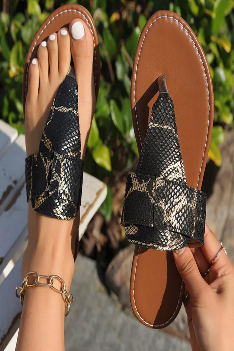Snake Print Bronzing Patchwork Flip Flops Slippers