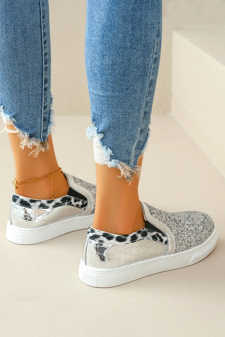 Błyszczące mokasyny z okrągłym noskiem, wzór w cętki lamparta, patchworkowe, codzienne