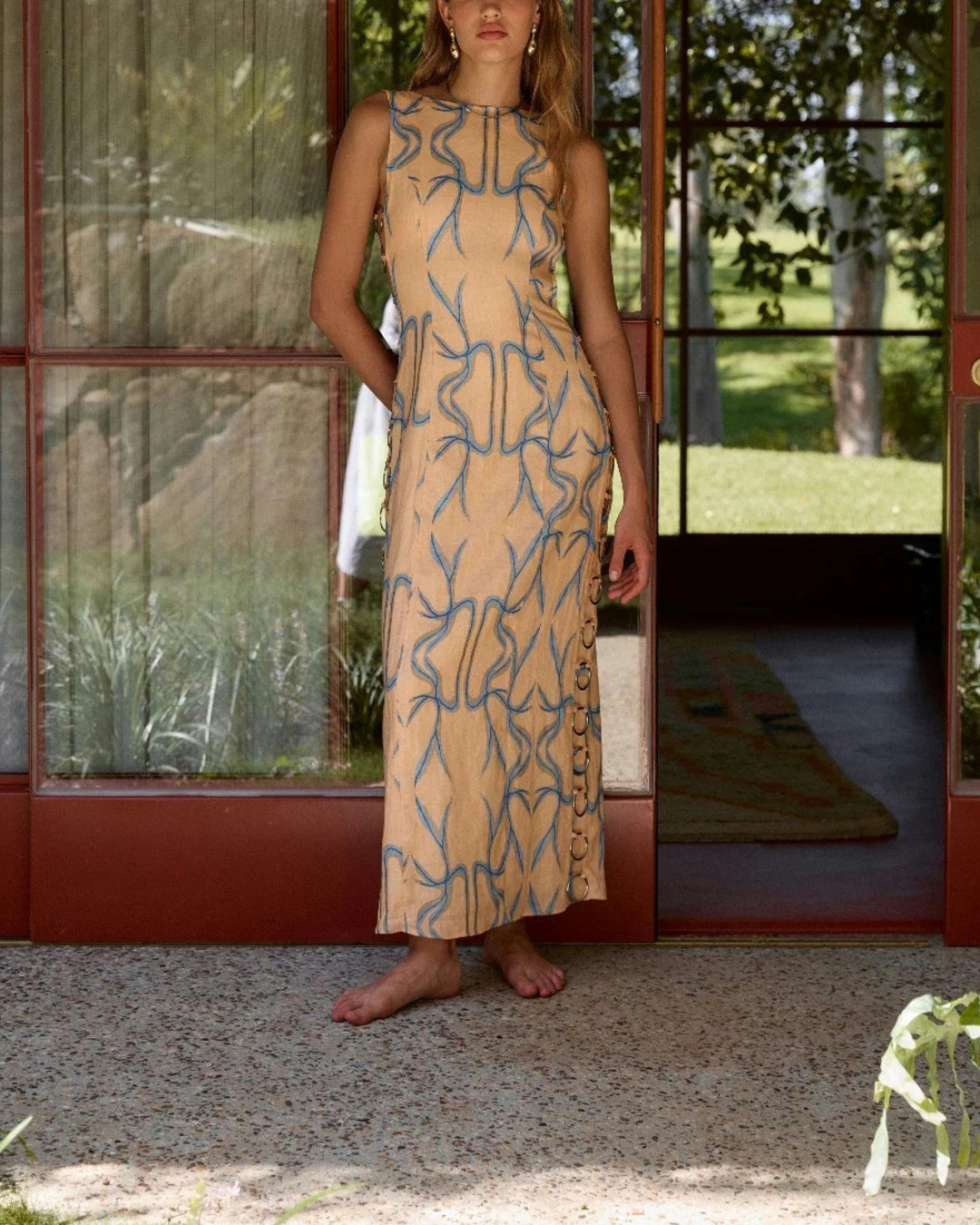 Print Linen Maxi Dress