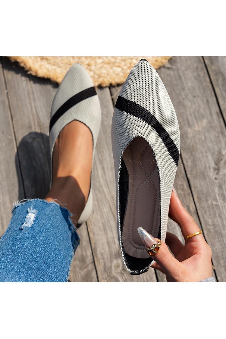 Colorblock Knitted Pointed Toe Breathable Casual Flats