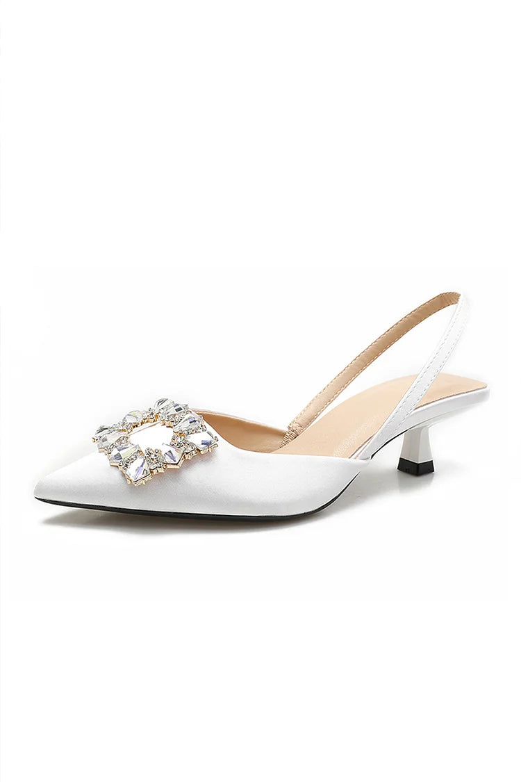 Rhinestone Decor Pointed Toe Slingback Kitten Heels