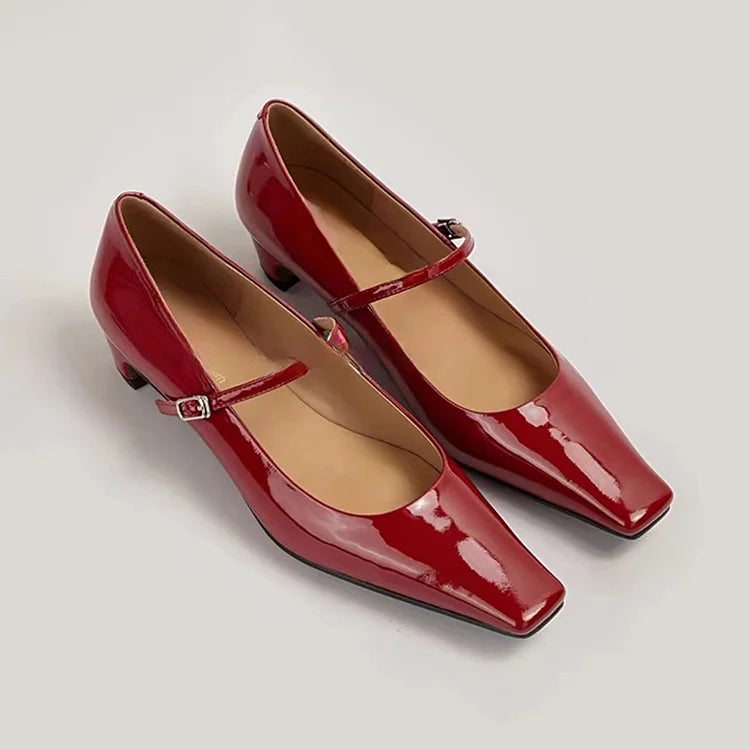 Eleganti tacchi a spillo con cinturino sul collo del piede e fibbia a punta quadrata 