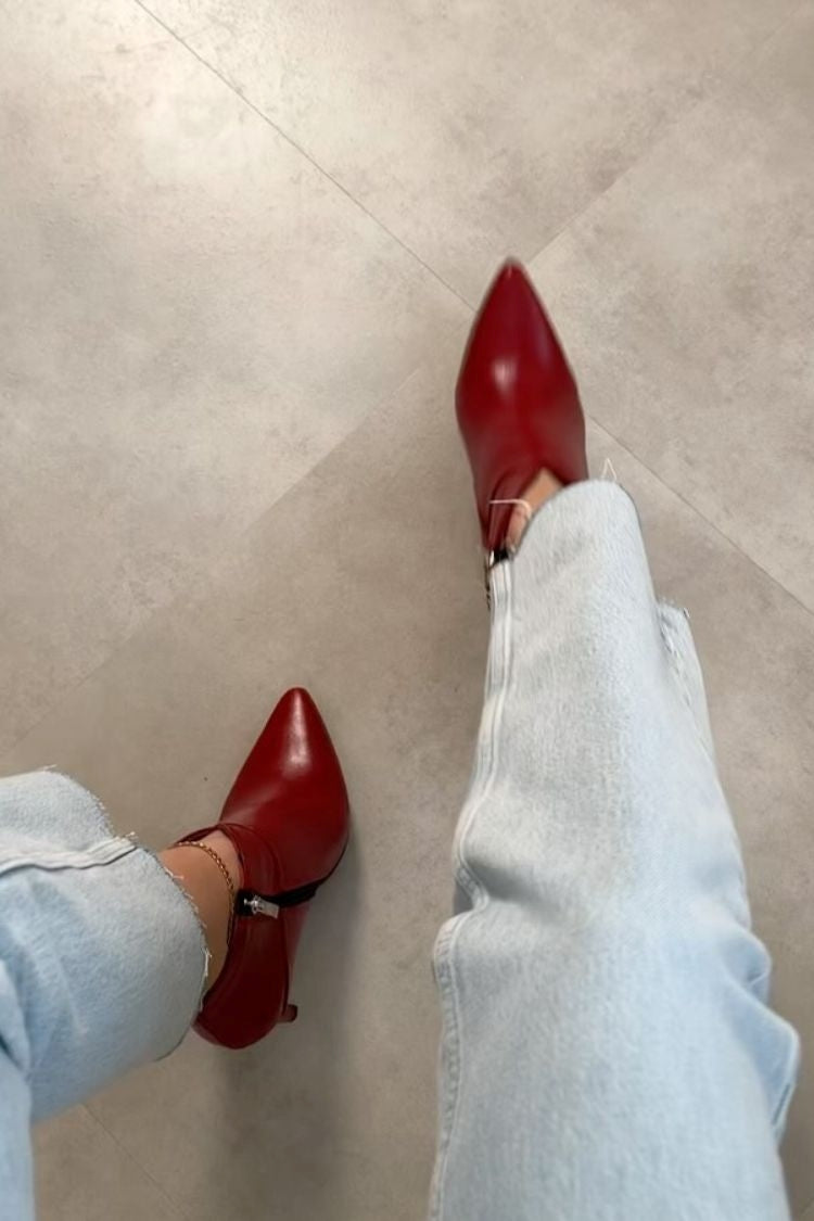 Red Pointed Toe V-Cut Patent Leather Stiletto Ankle Boots [Pre Order]