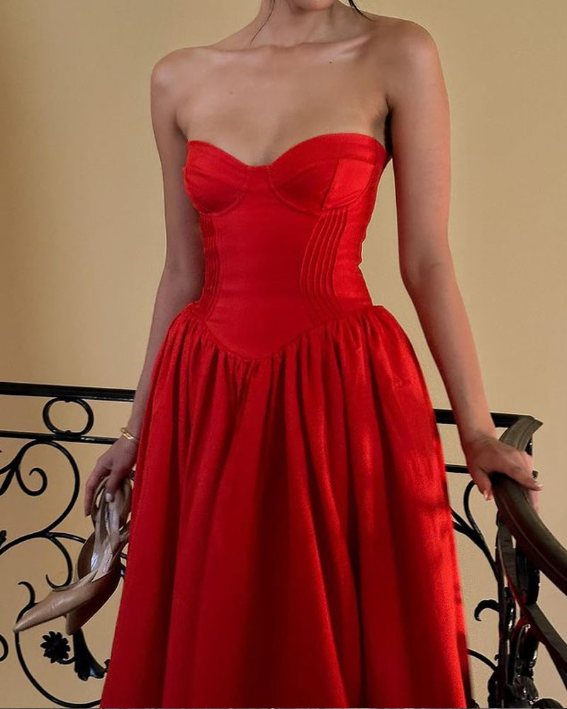 Elegant Solid Color Strapless Dress