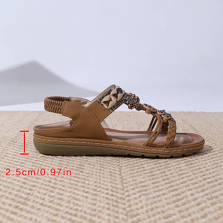 Boho Häkelriemen Strass Perlen Naht Gummiband Sandalen