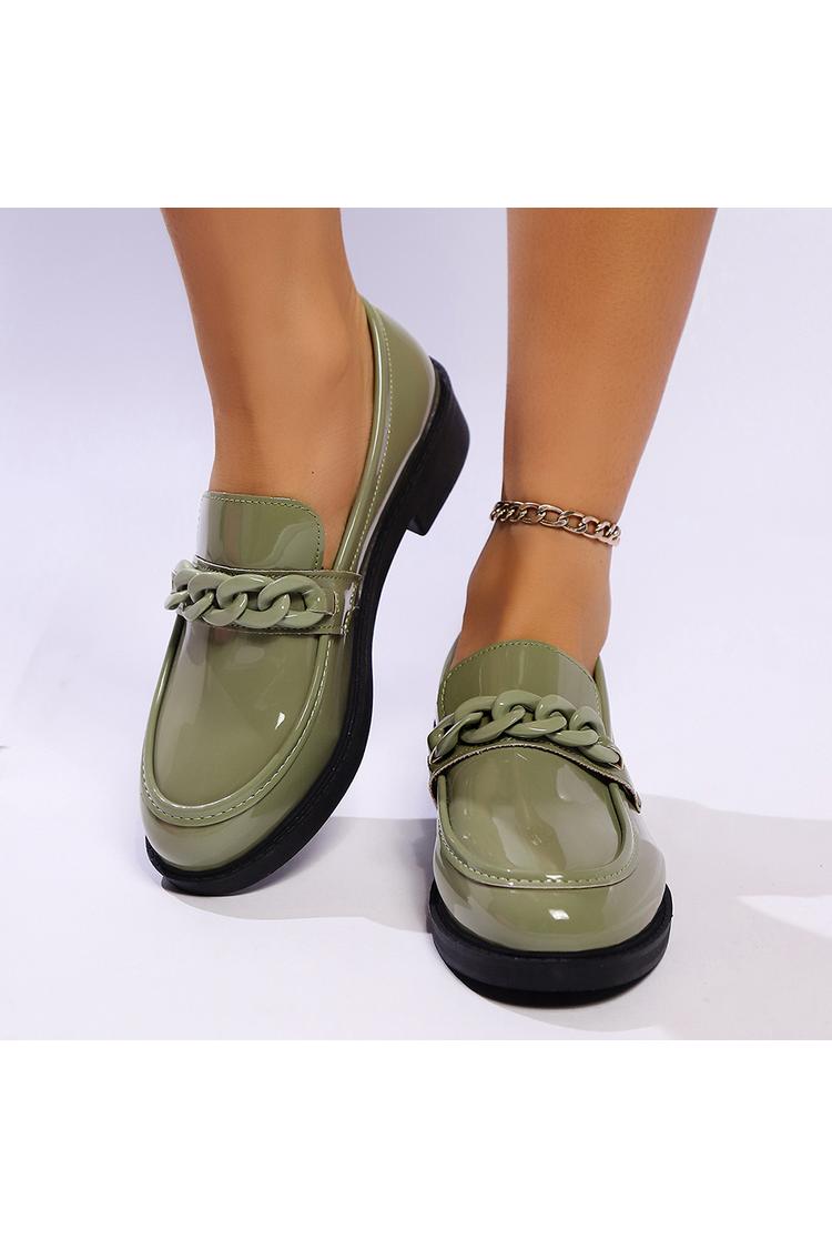 Metallkette Dekor Einfarbig Patchwork Rundspitze Freizeit Loafer