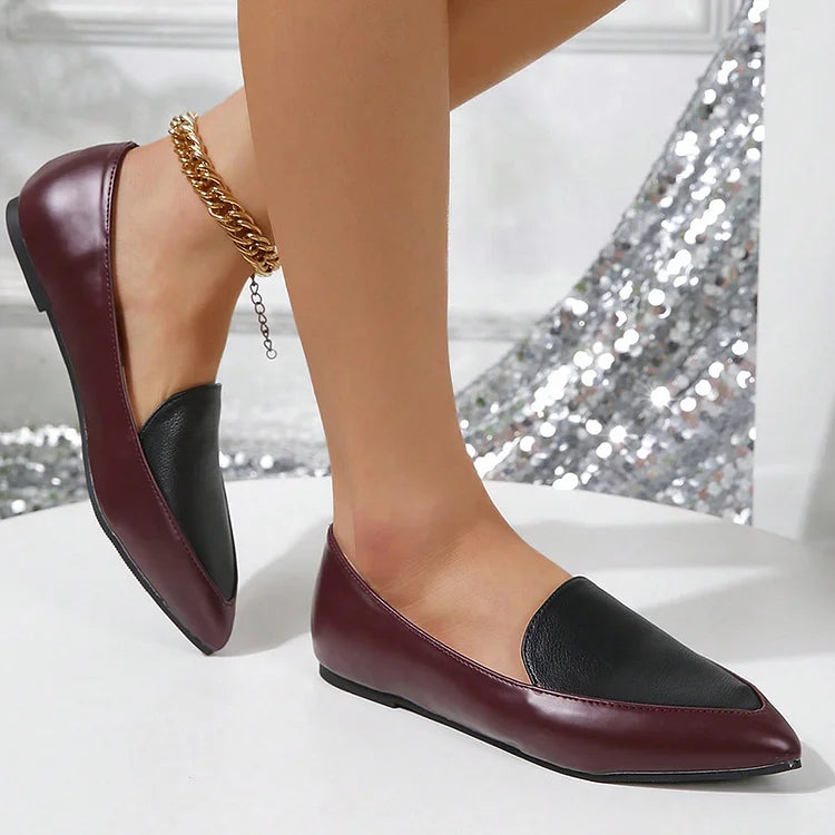 Colorblock Patchwork Pointed Toe Elegant Slip On Flats