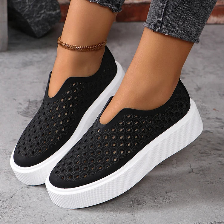 Casual Solid Color Hollow Out U-Cut Platform Loafers