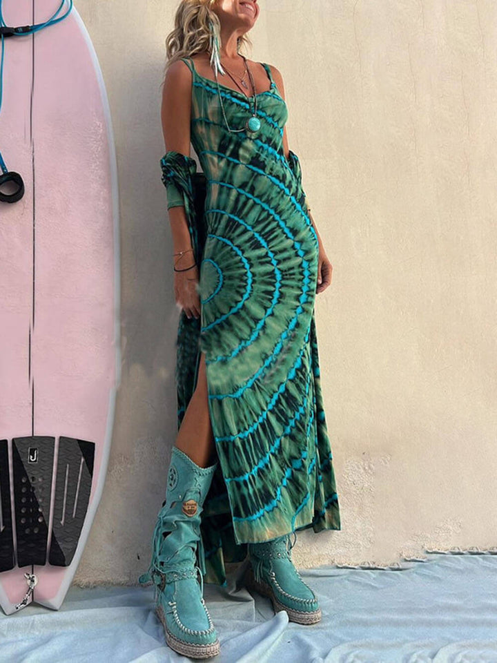 Boho Tie-dye Print Slit Midi Dress