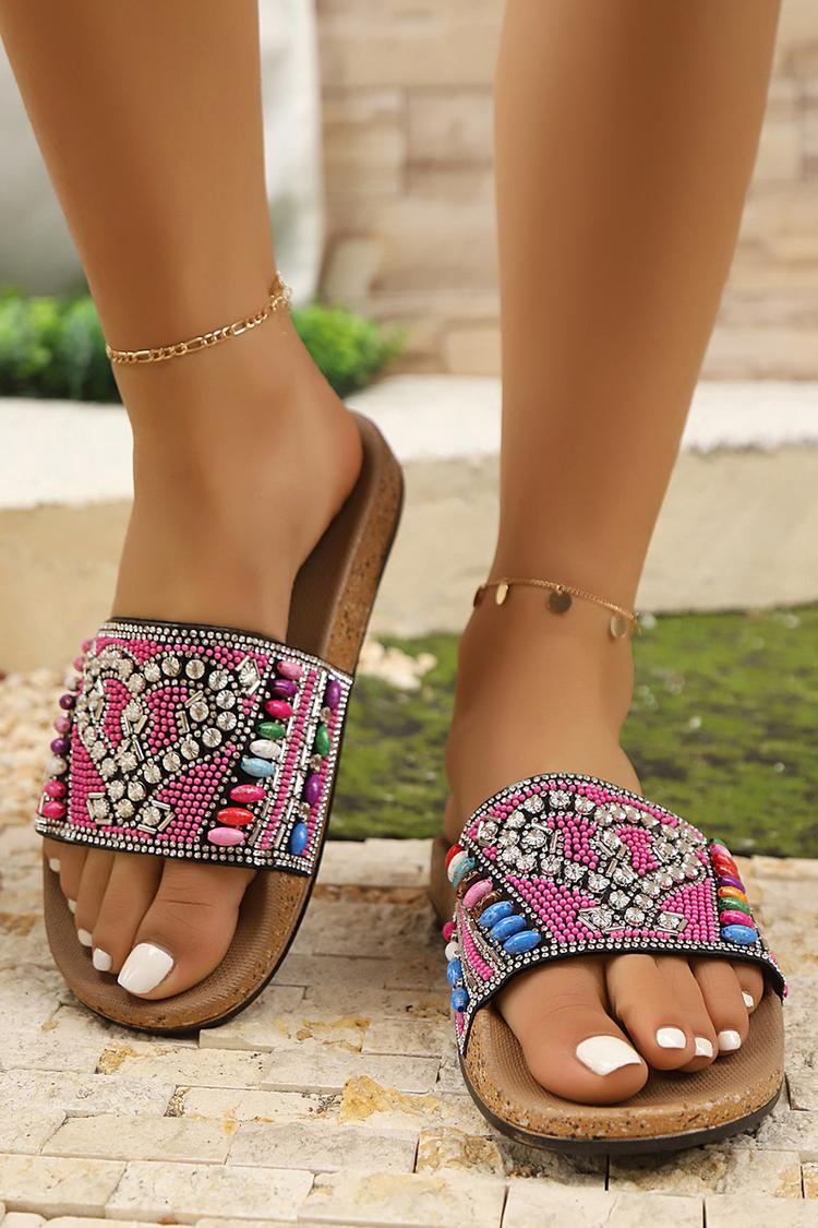 Kryształkowa dekoracja wielokolorowe etniczne styl okrągły nosek codzienne kapcie