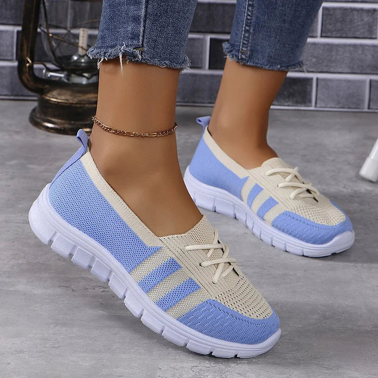 Scarpe casual slip-on traspiranti con punta rotonda e blocchi di colore lavorati a maglia 