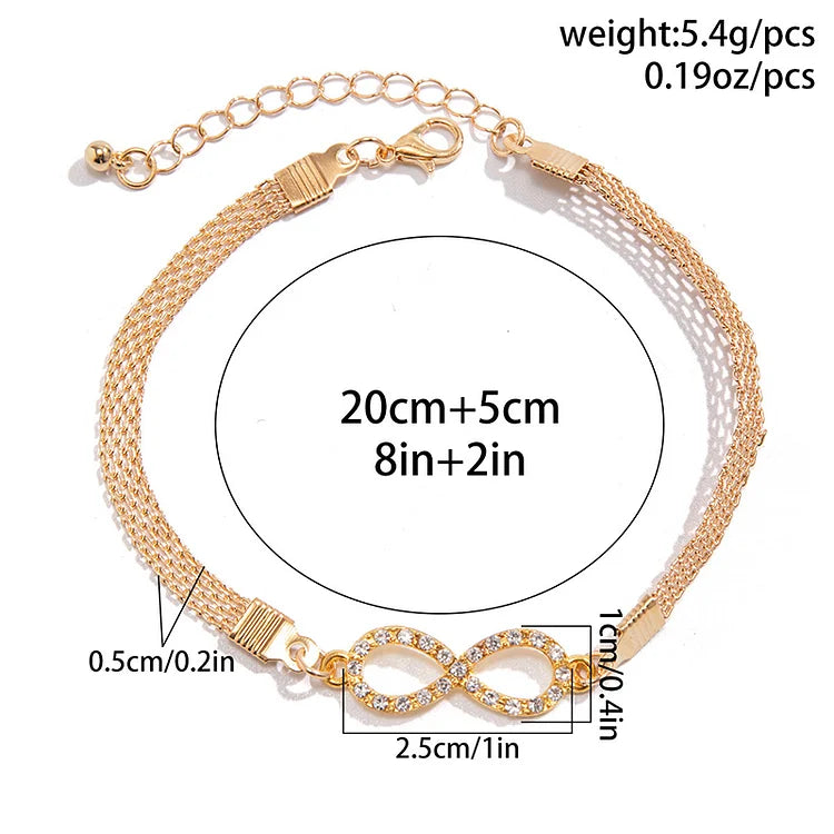 Sparking Hollow Number Lucky 8 Heart-Shaped Alloy Chain Anklet