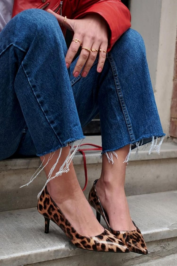 Leopard Print Pointed Toe Stylish Versatile Comfortable Kitten Heels [Pre Order]