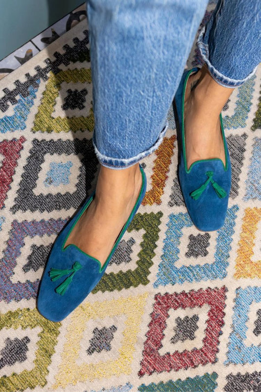 Blue Green Faux Suede Tassel Flat Casual Loafers [Pre Order]